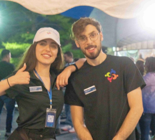 a man and woman standing
